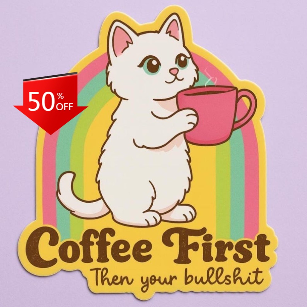 Fun coffee cat stickers Retro  - Laptop Unique Accessories review and price